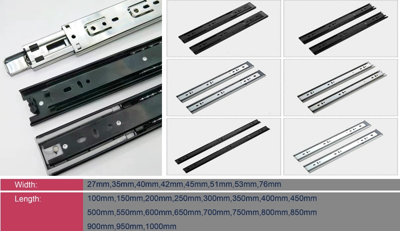 304 Stainless Steel/Iron with Nickel Full Extensiontelescopic Channel 35mm/42mm/45mm Ccorredera Riel/Ball Bearing Drawer Slide