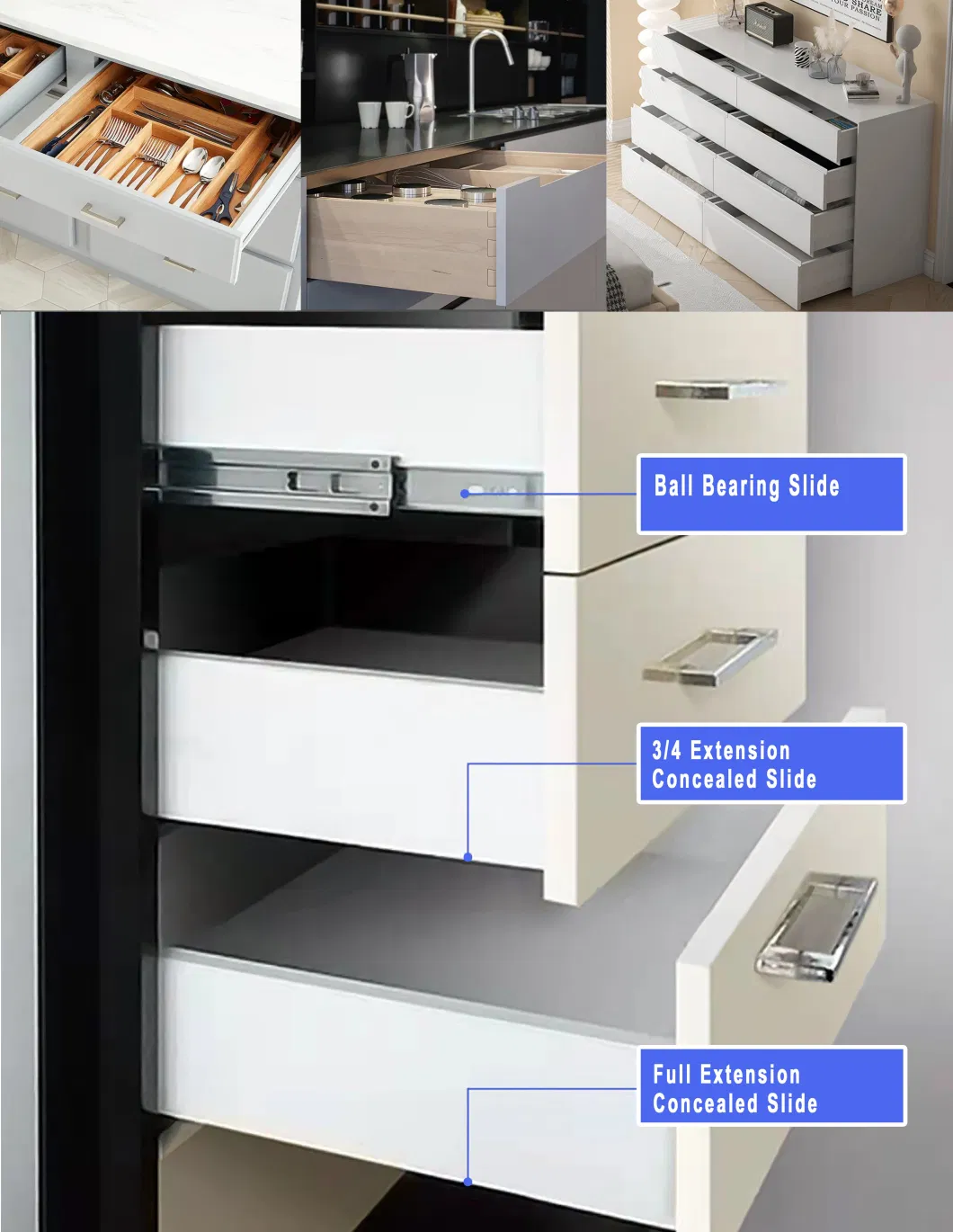 Furniture Hardware Under Mount Soft Close Tandem Box Drawer Slide System